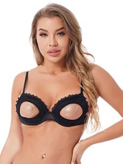 JanJean Damen Spitze BH Hebe Offene Brüste Cups Bra Ouvert BH Büstenhalter Unterwäsche Dessous Sexy Reizwäsche Schwarz L von JanJean