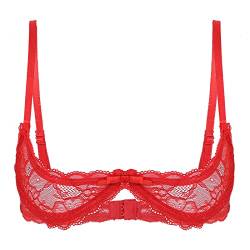 JanJean Damen Spitzen Hebe-BH 1/2 Tasse Push Up Spitze Bra mit Bügel Gepolsterte Büstenhebe Büstenhalter Dünne Weiche Unterwäsche Dessous A Rot 3XL von JanJean