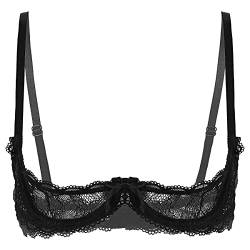 JanJean Damen Spitzen Hebe-BH 1/2 Tasse Push Up Spitze Bra mit Bügel Gepolsterte Büstenhebe Büstenhalter Dünne Weiche Unterwäsche Dessous A Schwarz 3XL von JanJean