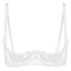 JanJean Damen Spitzen Hebe-BH 1/2 Tasse Push Up Spitze Bra mit Bügel Gepolsterte Büstenhebe Büstenhalter Dünne Weiche Unterwäsche Dessous A Weiß L von JanJean