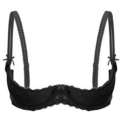 JanJean Damen Spitzen Hebe-BH 1/2 Tasse Push Up Spitze Bra mit Bügel Gepolsterte Büstenhebe Büstenhalter Dünne Weiche Unterwäsche Dessous Schwarz 3XL von JanJean