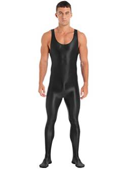 JanJean Herren Ärmellos Body Einteiler Ganzkörperanzug Jumpsuit Bodysuit Catsuit Overall Slim Fit für Tanz Sport Trainning Schwarz XL von JanJean