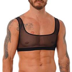 JanJean Herren Sissy Crop Top Herz Druckte Transparent Unterhemd Oberteil Bauchfrei T-Shirt Männer Bustier Bralette Crossdresser Dessous Schwarz A 4XL von JanJean