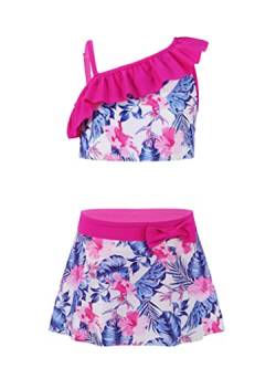 JanJean Mädchen Badeanzug Hawaii Blumen Drucken Bademode Kleid Bikini Tankini Strandkleidung Gr. 98 104 116 128 140 152 164 Rose Rot 122-128 von JanJean