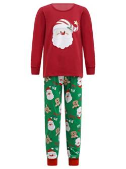 JanJean Unisex Kinder Weihnachten Schlafanzug Baumwolle Christmas Pyjama Set Langarm Oberteil Mit Schlafanzughose Nachtwäsche Gr.98-176 Rot 122-128 von JanJean