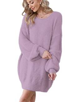 Janein Damen Pulloverkleid Oversized Drucken and Soliden Laterne Langarm Pullover Sweater Tops S08DE von Janein