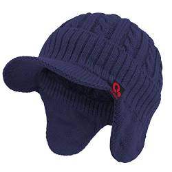 Janey&Rubbins Winter Visor Beanie mit Ohrenklappen Knit Brimmed Hat Fleece Lined Ski Billed Cap, marineblau, Einheitsgröße von Janey&Rubbins