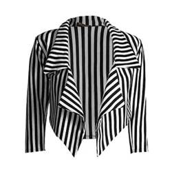 Blazer_WATRFAL_Thin_WHISTRIP_ML New Womens Black White Stripe Print Open Front Waterfall Crop Blazer Jacket Coat von Janisramone
