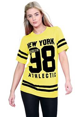 Janisramone Frauen Damen Neu Baseball New York 98 Brooklyn Gestreifte Print überdimensional Ausgebeult T-Shirt Top von Janisramone