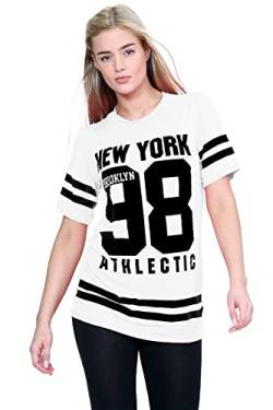 Janisramone Frauen Damen Neu Baseball New York 98 Brooklyn Gestreifte Print überdimensional Ausgebeult T-Shirt Top von Janisramone