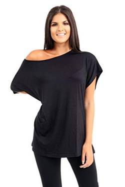 Janisramone Frauen Damen Neu Ebene aus Das Schulter Batwing Ärmel Bardot Baggy überdimensional T-Shirt T Top von Janisramone