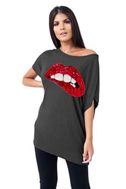 Janisramone Frauen Damen Neu Ebene aus Das Schulter Batwing Ärmel Bardot Baggy überdimensional T-Shirt T Top von Janisramone