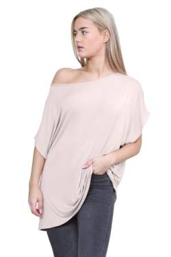 Janisramone Frauen Damen Neu Ebene aus Das Schulter Batwing Ärmel Bardot Baggy überdimensional T-Shirt T Top von Janisramone