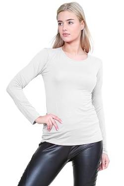 Janisramone Frauen Damen Neu Runden Hals Lange Ärmel Plain Beiläufig dehnbar T-Stück Basic Schlank Passen T-Shirt Oben von Janisramone