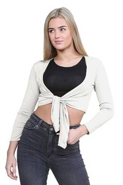 Janisramone Frauen Neu Plain Bolero Vorderseite srawatte Achselzucken Damen Cropped Lange Ärmel Strecken Strickjacke Top von Janisramone