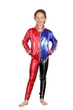 Janisramone Mädchen Kinder Neu Rot und blau Selbstmord Kader Halloween Kostüm Glänzend Nass Look Jacke Gamaschen Hose von Janisramone