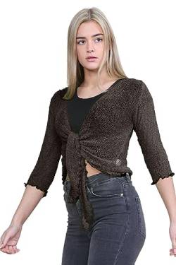 Janisramone Neu Damen Damen Doppelt Fein Stricken Bali Krawatte nach Oben Bolero Achselzucken Beschnitten Dehnbar Strickjacke Top von Janisramone