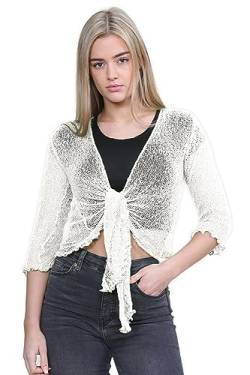 Janisramone Neu Damen Damen Doppelt Fein Stricken Bali Krawatte nach Oben Bolero Achselzucken Beschnitten Dehnbar Strickjacke Top von Janisramone