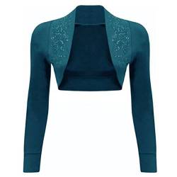 Womens Sequin 100%Cotton Ribbed Top Long Sleeve Knitted Beaded Bolero Shrug, Aquamariner, M/L (UK 12 - 14 / EU 40 - 42 ) von Janisramone