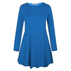 janisramone Damen Einfarbig Langarm Swing Kleid Rundhals Ausgestellt Skater A Linie Casual Mini Top Plus Size Gr. 50/52/Große Größen, blaugrün von Janisramone