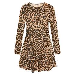 janisramone Damen Kleid mit Leopardenmuster, lange Ärmel, ausgestellt, Swing-Kleid, A-Linie, Skater-Party, Mini-Top, Übergröße Gr. 46-48, braun von Janisramone