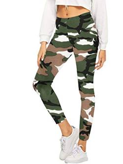 janisramone Damen Leggings mit Druck, volle Länge, Skinny Stretch Jeggings, Fitness, Freizeit, Hose, Übergröße Gr. 34, Armee Camouflage von Janisramone