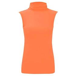 janisramone Damen T-Shirt mit Rollkragen, ärmellos, einfarbig, dehnbar, figurbetont Gr. 38-40, Orange von Janisramone