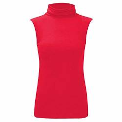 janisramone Damen T-Shirt mit Rollkragen, ärmellos, einfarbig, dehnbar, figurbetont Gr. 38-40, rot von Janisramone