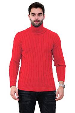 janisramone Herren Jungen Herren Zopfmuster Rollkragen Pullover Casual Winter Warm Pullover, rot, Large von Janisramone