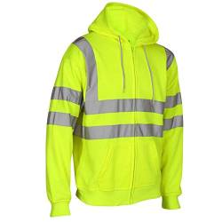 janisramone Herren Jungen New Hi Vis Hoody Viz Rflective Visibility Zip Up Fleece Sweatshirt Arbeit Hoodie Jacke Gr. XXXXX-Large, neongelb von Janisramone