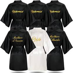 6 Stück Brautjungfern Bademäntel für Hochzeit Brautkleider Matron of Honor Trauzeugin Robe Hochzeit Bademäntel für Brautparty Geschenk, Weiß, Schwarz 2, Einheitsgröße von Janmercy