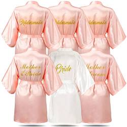 6 Stück Brautjungfern Roben für Hochzeit Braut Roben Matron of Honor Trauzeugin Robe Hochzeit Roben für Brautparty Geschenk, Weiß / Pink, Einheitsgröße von Janmercy