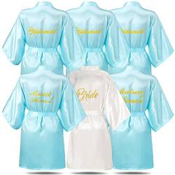 6 Stück Brautjungfern Roben für Hochzeit Brautmantel Matron of Honor Maid of Honor Robe Hochzeit Robe für Braut Party Geschenk, blau/weiß, Einheitsgröße von Janmercy