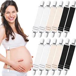 Janmercy 12 Stück verstellbare Schwangerschafts-Hosenträger, Hosen-Steigbügel unter der Kleidung, elastische Kleiderclips für schwangere Frauen, zum Hochziehen, Beige, Weiß, Schwarz, Einheitsgröße von Janmercy