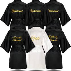 Janmercy Brautjungfern-Bademäntel für Hochzeit, Brautmantel, Matron of Honor Maid of Honor, Robe, Hochzeits-Bademantel für Brautparty, Geschenk, 6 Stück, Schwarz, Weiß, One size von Janmercy