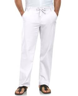 Janmid Herren beiläufige Strand-Hosen leinen Sommer-Hosen Medium Weiß von Janmid