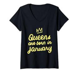 Damen Queens Are Born In January - Geburtstagsgeschenke T-Shirt mit V-Ausschnitt von January Girl Birthday Gifts Store