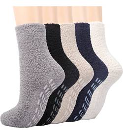 Flauschige Hausschuhe Socken für Damen und Mädchen, 5 Paar warme gemütliche Bett Fuzzy Socken mit Griffen, Winter Thermo rutschfeste Socken für den lässigen Schlaf zu Hause, Serie 4, One size von JaosWish