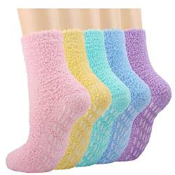 Flauschige Hausschuhe Socken für Damen und Mädchen, 5 Paar warme gemütliche Bett Fuzzy Socken mit Griffen, Winter Thermo rutschfeste Socken für den lässigen Schlaf zu Hause, Serie 5, One size von JaosWish