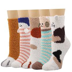 Flauschige Hausschuhe Socken für Damen und Mädchen, 5 Paar warme gemütliche Bett Fuzzy Socken mit Griffen, Winter Thermo rutschfeste Socken für den lässigen Schlaf zu Hause, Serie 6, One size von JaosWish