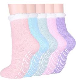 Flauschige Hausschuhe Socken für Damen und Mädchen, 5 Paar warme gemütliche Bett flauschige Socken mit Griffen, Winter Thermo rutschfeste Socken für Causal Home Sleep Gr. One size, Serie 2 von JaosWish