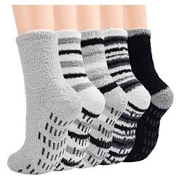Herren Hausschuhe Flauschige Socken, 5 Paar Bettgemütliche warme Thermosocken für Herren mit Greifern, Gemischte Art, 38/44 EU von JaosWish