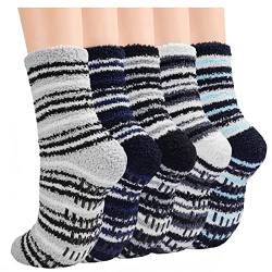 JaosWish Herren Hausschuhe Flauschige Socken, 5 Paar Bettgemütliche warme Thermosocken für Herren mit Greifern, Streifen-Typ:, 38/44 EU von JaosWish