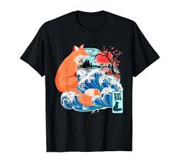 Japanischer Fuchs Kitsune Great Wave Kanagawa Japan Vintage Art T-Shirt von Japanese The Great Wave Kanagawa Japan Vintage Art