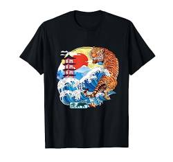 Japanischer Tiger Great Wave Kanagawa Japanische Vintage-Kunst T-Shirt von Japanese The Great Wave Kanagawa Japan Vintage Art