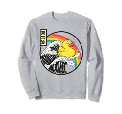 Gummiente Surfen Kanagawa Wave Digital Japan Vaporwave Sweatshirt von Japanese Vaporwave Aesthetic Art By Tokyo Waves