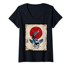 Damen Koi Karpfen Art Japanische Kunst Vintage Retro T-Shirt mit V-Ausschnitt von Japanische Mythologie Japan Kunst und Kleidung