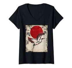 Damen Kranich Art Japanische Kunst Vintage Retro T-Shirt mit V-Ausschnitt von Japanische Mythologie Japan Kunst und Kleidung