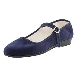 Japanwelt China Samtschuhe Damen Blau Größe 40 EU - offene Trachtenschuhe mit Riemchen und Absatz von Japanwelt