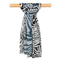 Japanwelt Cotton Crash Schal mit Seide 80% Baumwolle / 20% Seide 90 x 180 cm Grau Zebra Print von Japanwelt